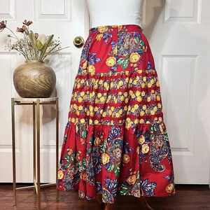 Vintage Womens Floral Handmade Tiered Skirt Waist 26 Cottagecore Prairie Country